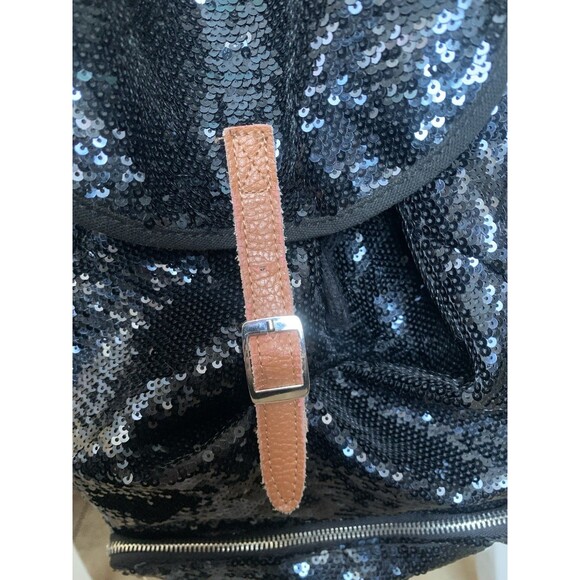 Victoria Secret PINK Blue  Sequin Drawstring Backpack Black Glitter Glam main image 6